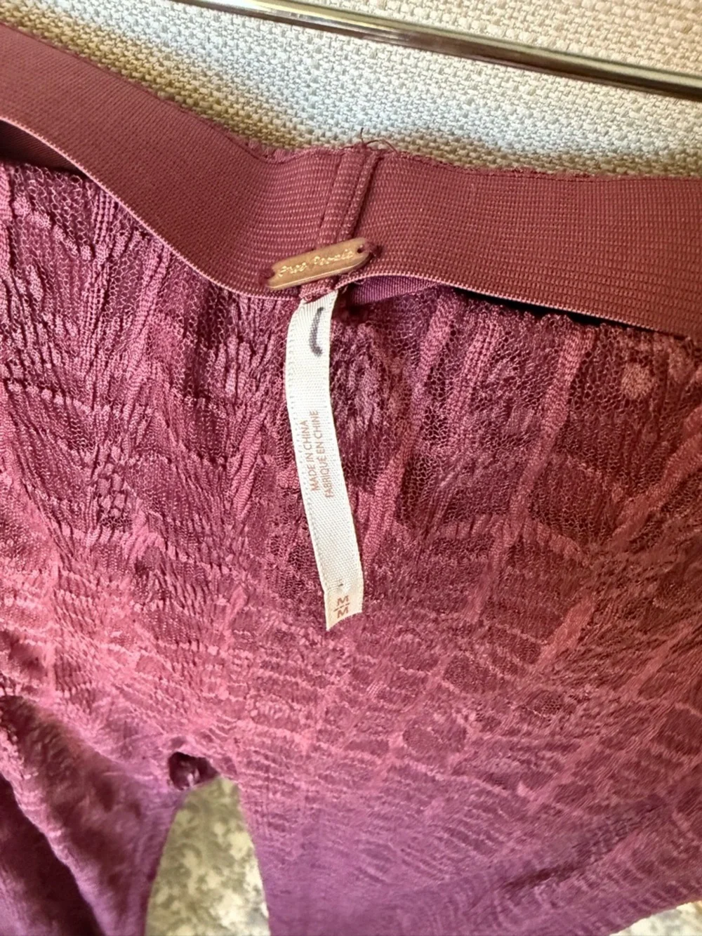 Free People In The Night Lace Flare Split Leg Pants, Purple Plum, M, EUC